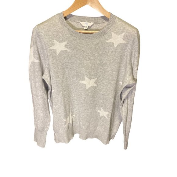 Time and Tru Gray Long Sleeve Knit White Stars Crewneck Sweater Sz XXL - Picture 1 of 8